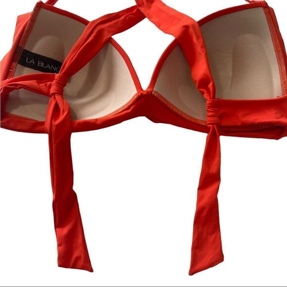 La Blanca Orange Paprika Twisted Front Molded Halter Bikini Top Sz Medium - Picture 4 of 15